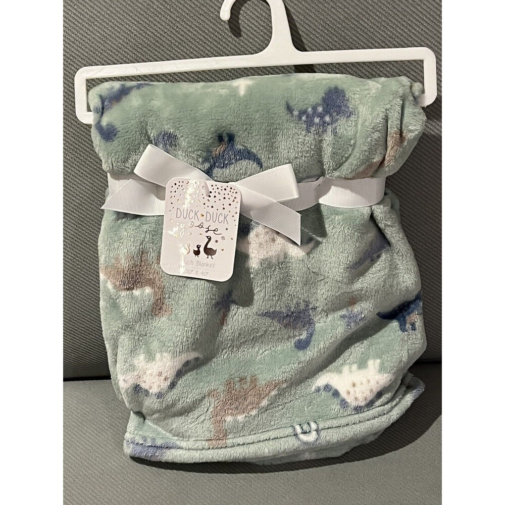 Duck Duck Goose Dinosaur Dino Baby Blanket Green Plush Fleece Lightweight New